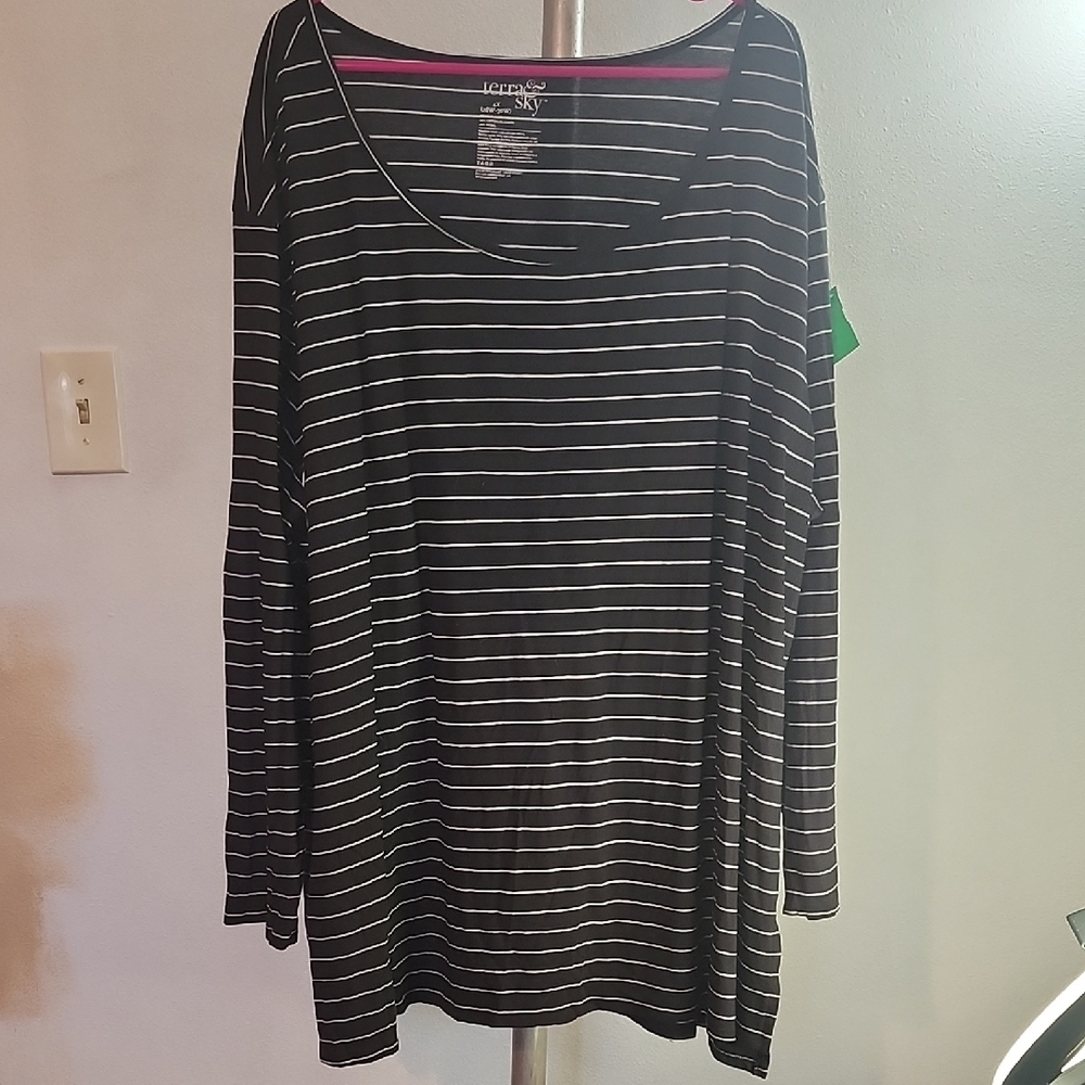 Terra & Sky Black and White Striped Long Sleeve Top